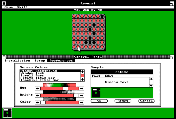 Screenshot of Windows 1.03 in four colours